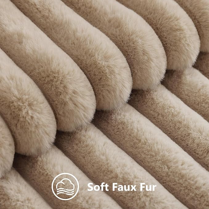decorUhome Fall Faux Fur Throw Pillow Covers 16x16 Set of 2 Khaki Brown | Decorative Soft Cozy Striped Plush Modern Farmhouse Boho Couch Pillow Cases Velvet Back for Sofa Bed Living Room Home Decor