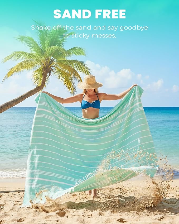 Antfuny Turkish Beach Towel Jumbo Extra Large XL XXL Big Oversized Giant Huge Thin Outdoor Picnic Accessories Airplane Travel Essentials Camping Gears Must Haves Yard Yoga Mat Aqua
