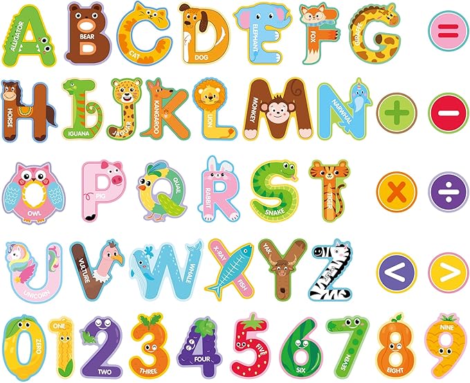 Large Size Cute Fridge Magnets for Toddlers, Preschool Spelling Learning Education Refrigerador Magnetic Toy (Letters Numbers 43pcs)