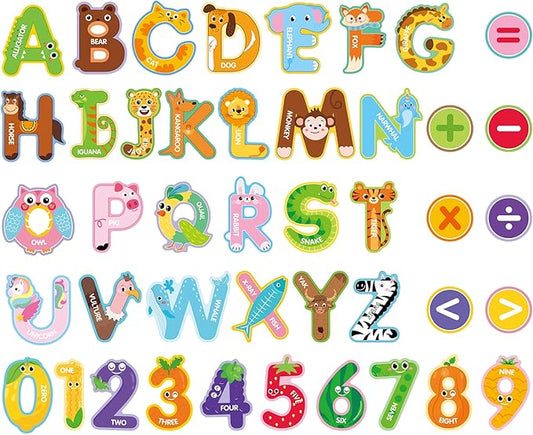 Large Size Cute Fridge Magnets for Toddlers, Preschool Spelling Learning Education Refrigerador Magnetic Toy (Letters Numbers 43pcs)