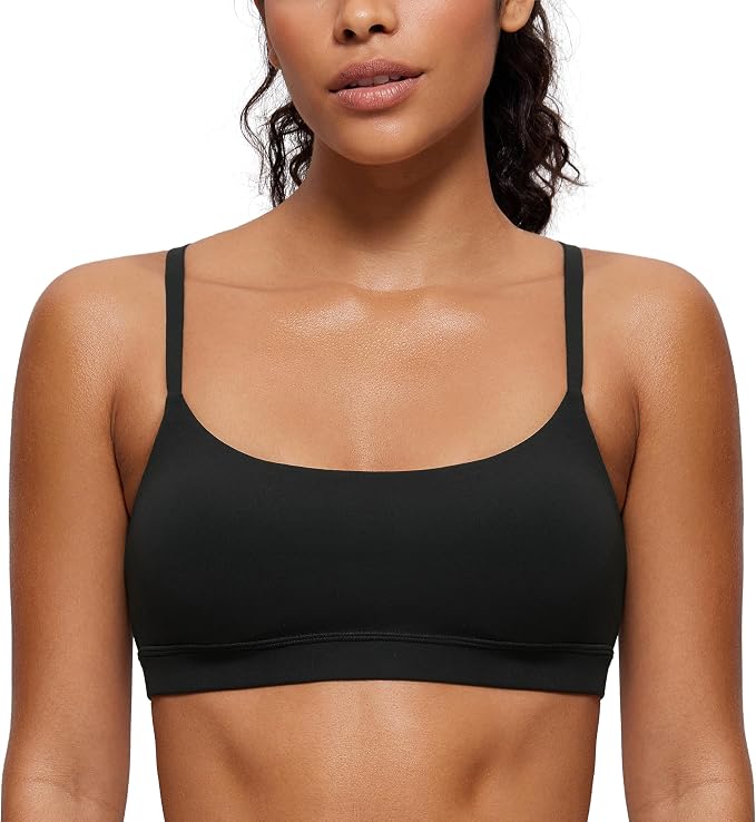 CRZ YOGA Butterluxe Adjustable Spaghetti Strap Sports Bras for Women - Scoop Neck Wireless Padded Yoga Workout Crop Top