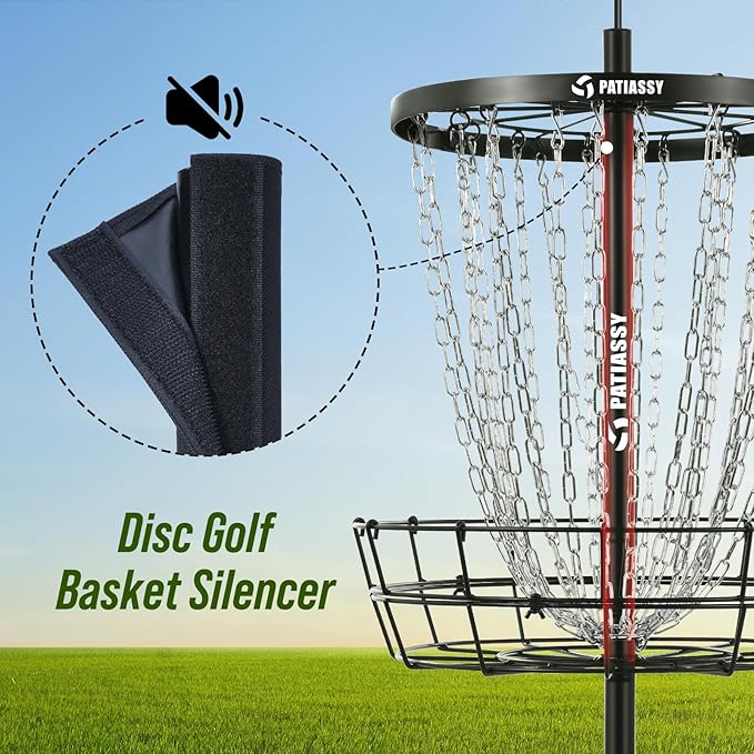 Disc Golf Basket with 24/12 Heavy Duty Chains, Disc Golf Target with Adjustable Height/Sound Reducer & Remote LED Light & Light Up Discs, Durable Practice Goal with Ground Stake for Backyard