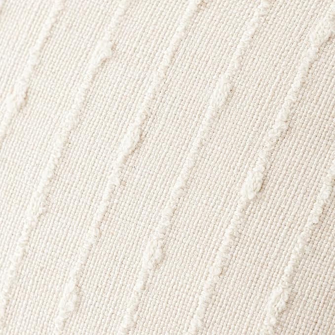 Foindtower Pack of 2 Decorative Jacquard Boucle Throw Pillow Covers Accent Textured Striped Pillowcases Soft Boho Modern Cushion for Couch Sofa Bedroom Living Room Home Decor 20x20 Inch Cream White