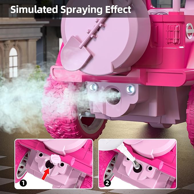 JUKUDAHU Pink Remote Control Car for Girls 4-7, 2.4GHz Off-Road RC Jeep with Spray, Climbing Toy for Girls Aged 3-4 5-6 7-8 9-10, Remote Control Vehicle Gift for Birthday Christmas Toys