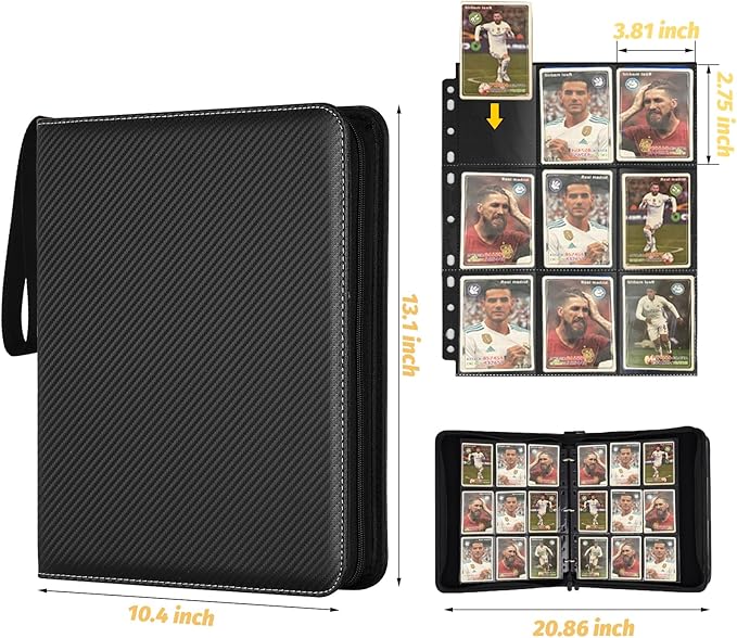 GERMUN 9 Pocket Card Binder, Premium Zip Trading Card Binder, 720 Double Sided Pocket PU Collection Binder, Collector Album, Card Folder for MTG, TCG, Sports Cards, (Black)