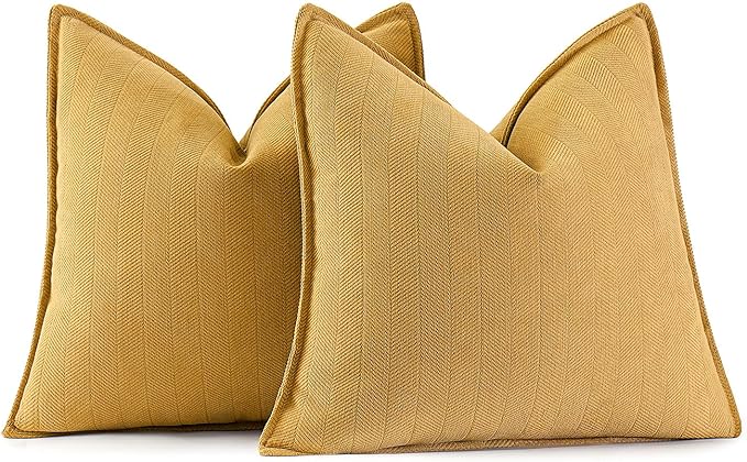 MIULEE Pack of 2 Gold Decorative Chenille Pillow Covers 16x16 Inch | Soft Couch Throw Pillows,Farmhouse Cushion Covers with Elegant Design for Sofa,Bedroom,Living Room,Spring Home Decor