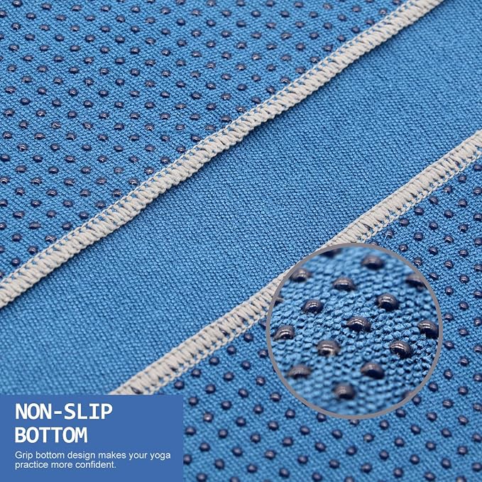 Eunzel Yoga Towel,Hot Yoga Mat Towel with Grip Dots Sweat Absorbent Non-Slip for Hot Yoga, Pilates and Workout 24" x72", Steel Blue