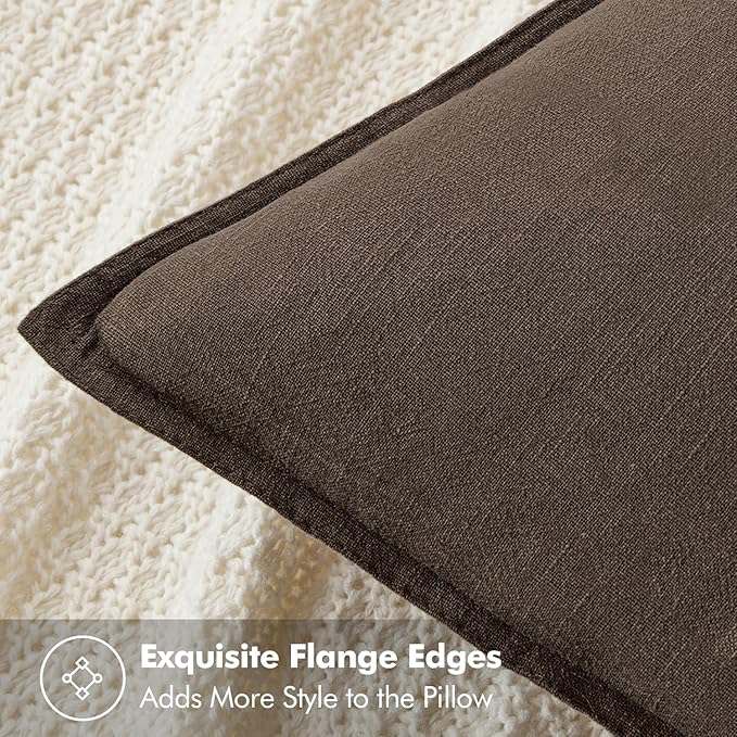MIULEE Decorative Linen Euro Sham Pillow Covers 26x26 Dark Coffee Chocolate | Boho Farmhouse Fall Autumn Couch Throw Pillows for Bed, Pack of 2 Accent Modern Pillowcases, Sofa Livingroom Home Decor