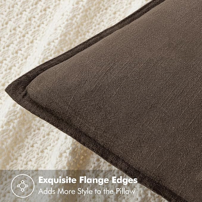 MIULEE Decorative Linen Pillow Covers 20x20 Inch Dark Coffee Chocolate | Boho Farmhouse Fall Autumn Couch Throw Pillows for Bed, Pack of 2 Accent Modern Pillowcases, Sofa Livingroom Home Decor