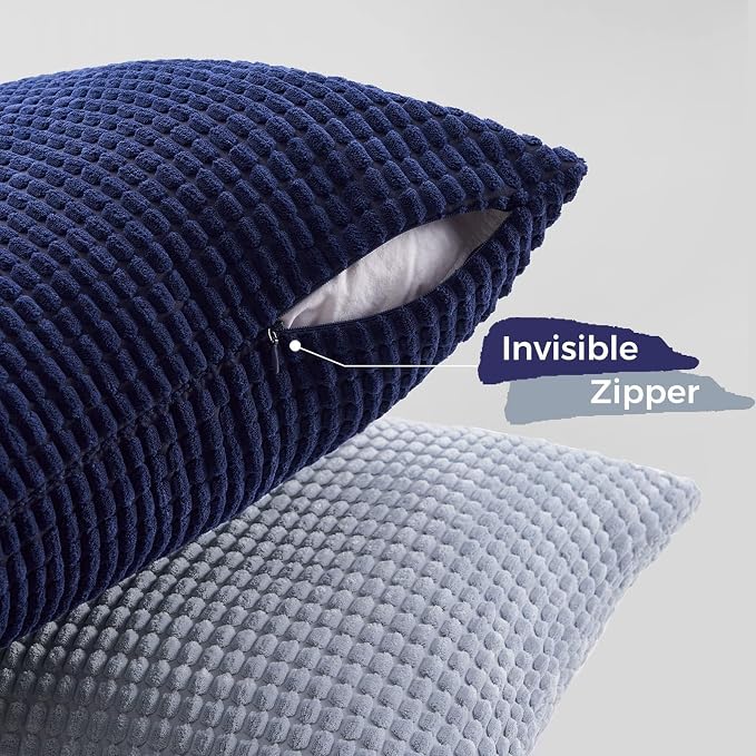 Topfinel Navy Throw Pillows Covers for Couch-18" x 18" Set of 4-Multi Marine/Dusty/Grey/Blue Combo-Fluffy Corduroy Kids Washable Decorative Cushion Case