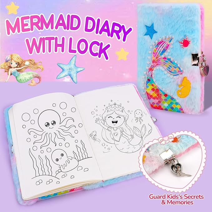 Mermaid Gifts for Girls Age 4-6 6-8, Surprise Toys for Girls Ages 6-7 8-10 with Light Up Star Pillow, Diary, Unicorn Headband & Sleep Mask, Birthday Gifts for 4 5 6 7 8 9 10 Year Old Girl Xmas Gift