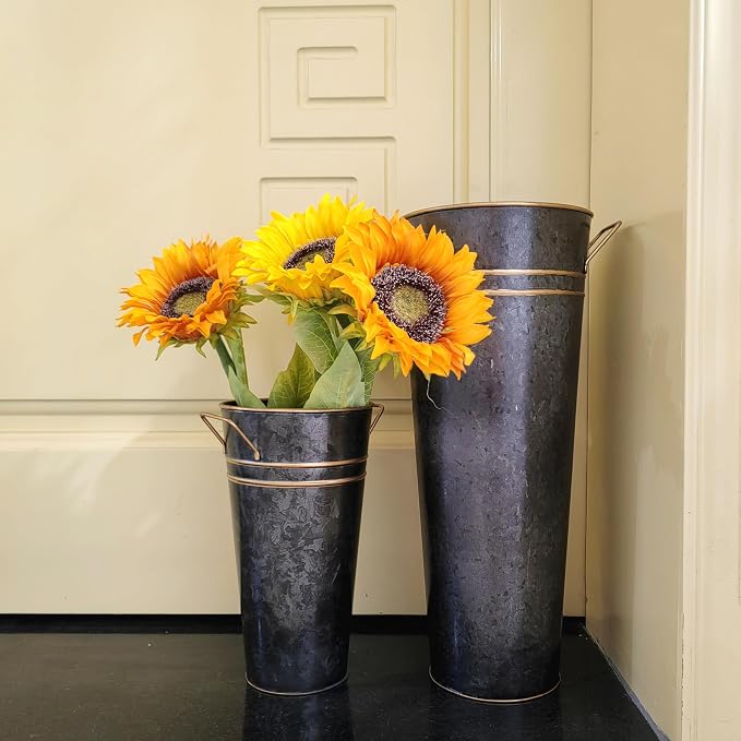 Hosley Set of 4 Metal Vases with Zinc Finish 9 Inch High Ideal Gift for Wedding Special Occasion Home Office Dried Floral Arrangements