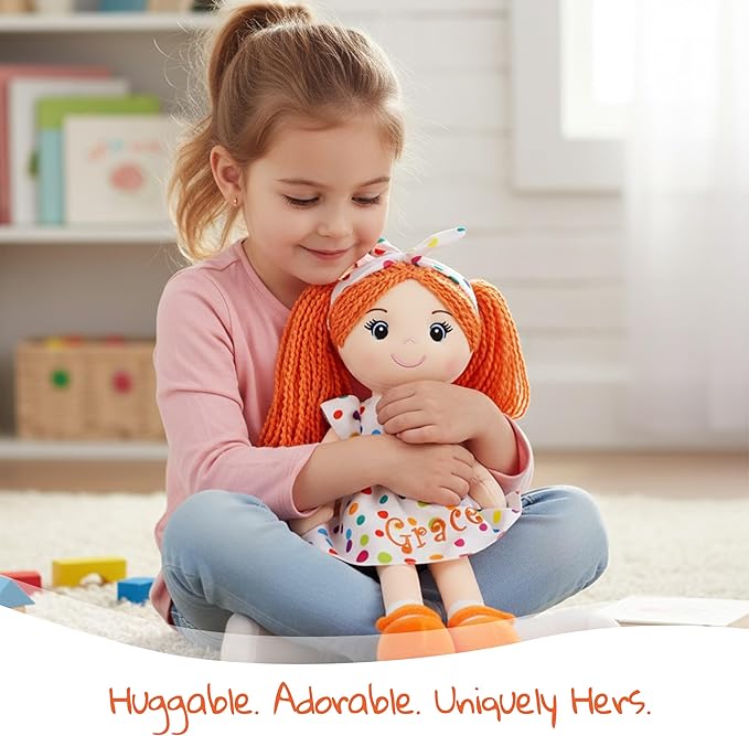 June Garden Personalized Sophie Doll – Embroidered Name Soft Plush Doll – Custom Gift for Girls – Choose Name, Font & Thread Color – Available in 14", 18", and 23" Sizes