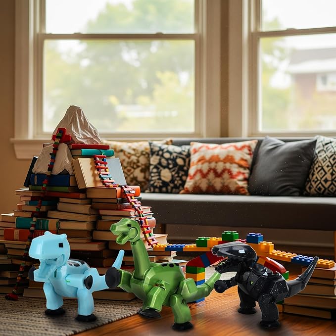 Zing Stikbot MEGA Dino 3 Pack - Includes Brontosaurus, T-Rex, and Carnotaurus, Create Stop Motion Animation, for Ages 4 and Up (Ice Blue, Space Black, Metallic Red)