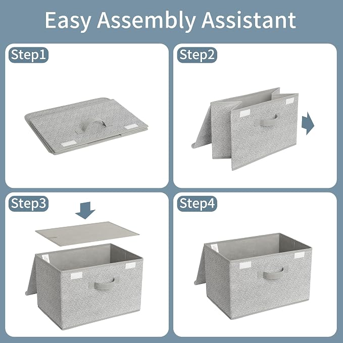 GRANNY SAYS Storage Baskets with Lids, Clothes Storage Boxes, Fabric Storage Bins, Keepsake Box, Closet Organizers and Storage, Gray, 2-Pack | Flip-Top Lid, Collapsible, Stackable, 3 Handles, Ideal for Closet Clothes Blanket Toys, Large, Gray, 2-Pack