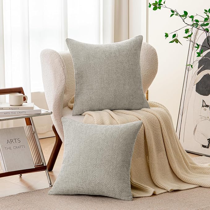a moment Grey-Beige Chenille Throw Pillow Covers 16x16 Inch Pack of 2 Modern Decorative Throw Pillow Cases Farmhouse Cross Throw Pillowcases Home Decor for Sofa Bedroom Living Room