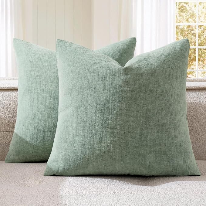 MIULEE Greyish Green Chenille Couch Throw Pillow Covers, 20x20 | Set of 2, Soft Modern Farmhouse Style, Decorative Pillowcases for Sofa Living Room Bed, Home Decor
