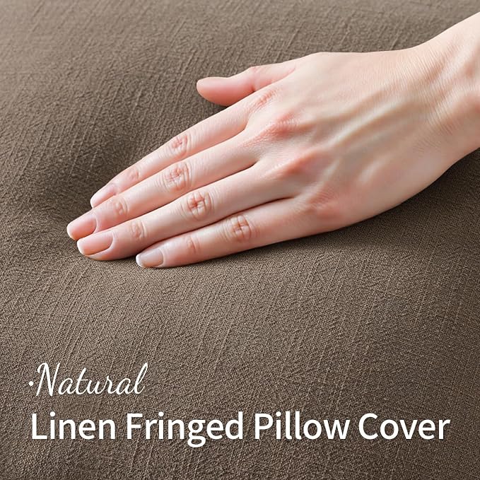 MIULEE Linen Fringe Decorative Fall Euro Pillow Covers Cocoa Brown 24x24 | Set of 2, Cottagecore Decor, Boho Farmhouse Neutral Throw Pillow Covers, Rustic Fall Couch Cushions for Sofa Bed Living Room