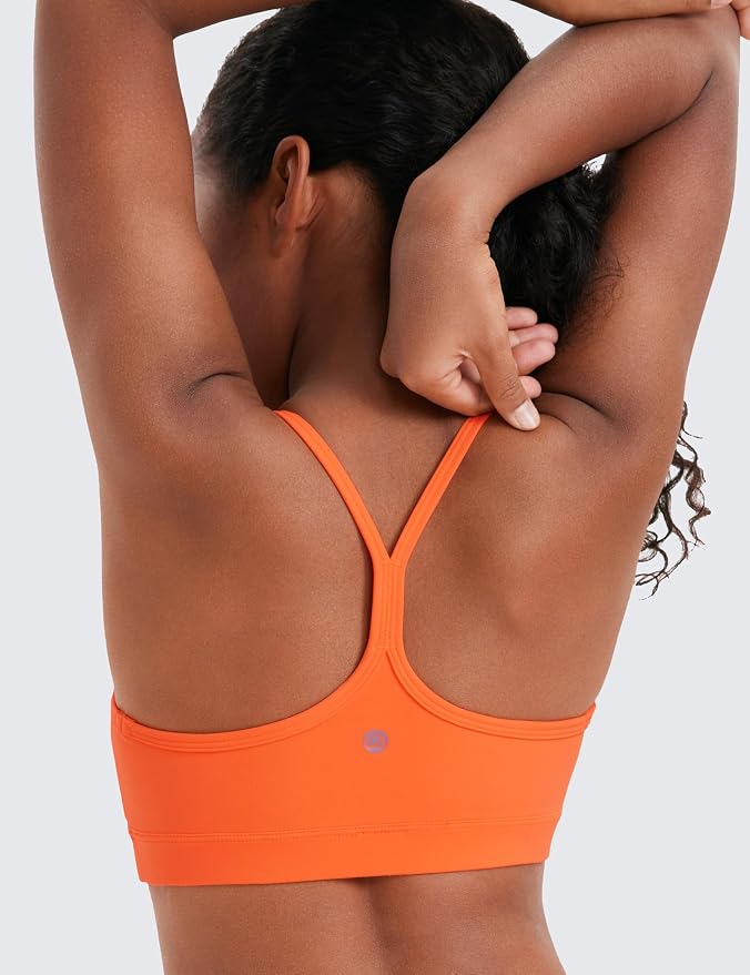 CRZ YOGA Girls Butterluxe Y Back Sports Bra - Yoga Athletic Casual Tops Scoop Neck Spaghetti Strap Padded Crop Kids Teen