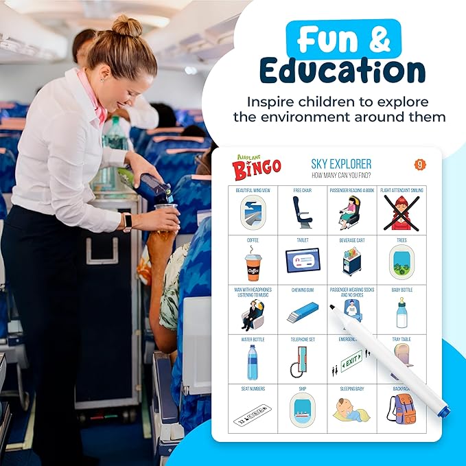 WELL BALANCED Airplane Games - Airplane Bingo Travel Essentials Kids Activities 3-8 Year Old, Must Haves