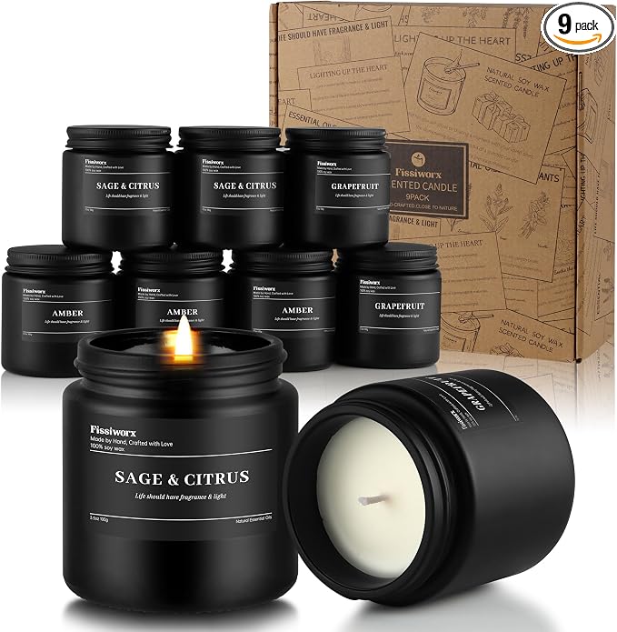 9 Pack Scented Candles Set Gifts for Men, Aromatherapy Candle Set with Scents （SAGE & Citrus/Grapefruit/Amber）- Gift for Dad, Boyfriend, Birthday, Father’s Day, Anniversary