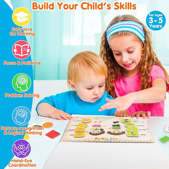 Kids Book Christmas Birthday Gifts for 3 4 5 Year Old Girls, Pre-assembled Stickers & Reusable, Activity Books for Kids Ages 3-5 - Learning Activities,Toddler Educational Toys, Autism Learning Support