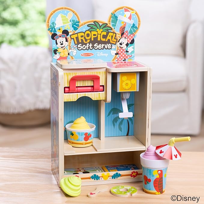 Disney Tropical Soft Serve Ice Cream Wooden Play Food Set – 23 Pieces | Mickey Mouse, Minnie, Wooden Toy for Boys and for Girls 3+ - FSC Certified