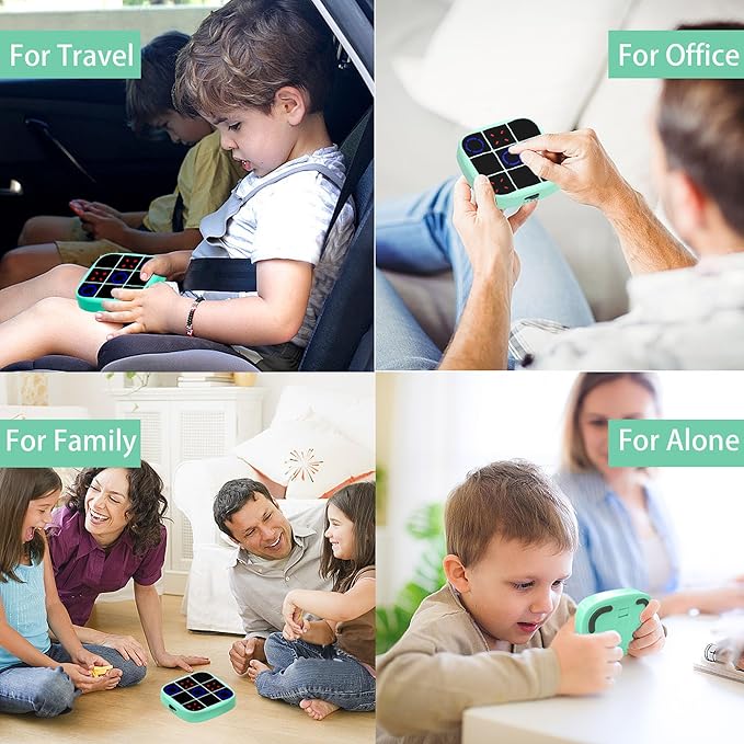 Tendry Tic Tac Toe Electronic Game - 3-in-1 Portable Travel Board Game for Kids & Adults, Handheld LED Puzzle Games for Family Fun, Educational Christmas Birthday Gifts for Ages 3+(Green)