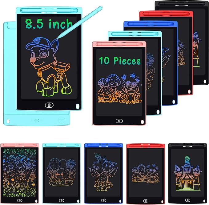 LCD Writing Tablet for Kids - 10 Pack 8.5 Inch Doodle Board Erasable Electronic Painting Drawing Pads Learning Toy Gifts for Christmas Birthday School Age 3-8 (Blue, Red, Green, Pink, Black)