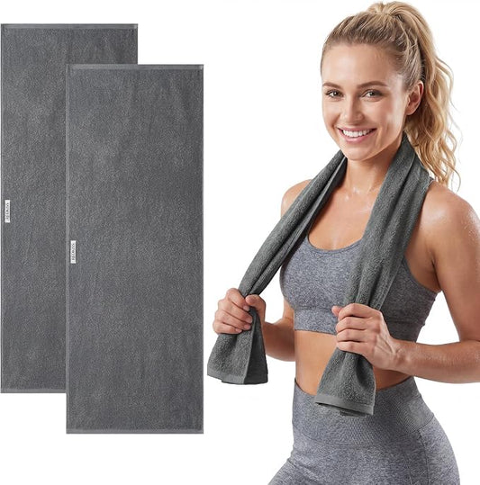 REDKISS 2 Pack Cotton Workout Towels, 43" x 16" Super Absorbent Soft Gym Towels for Men & Women, Large Sweat Sports Towel for Yoga Running Swimming Travel Camping - Dark Gray
