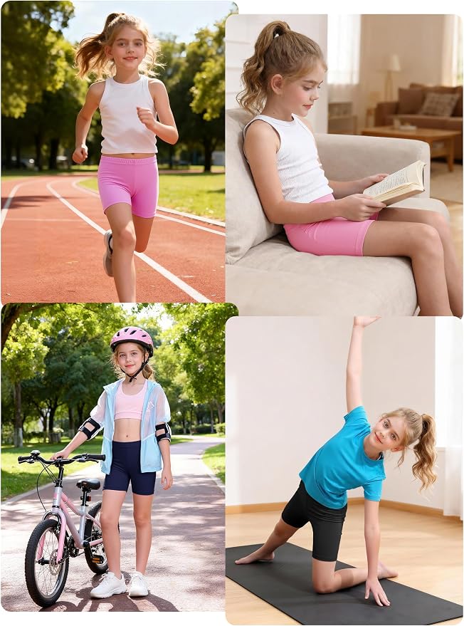 Resinta 6 Pack Girls Bike Shorts Under Dress Dance Cartwheel Shorts for Toddler Kids Summer Clothes Multicolor
