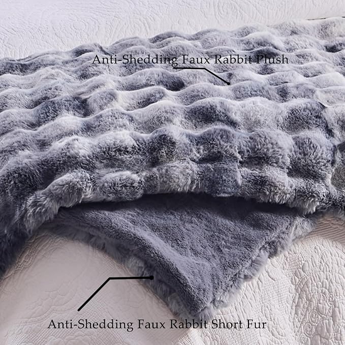 BENVWE Fluffy Faux Fur Throw Blanket for Couch - Soft, Plush, Thick, Cozy, Fuzzy Luxury Bubble Blanket for Home Living Room Decor, Gifts for Women, Tie-dye Light Grey, 51" x 63", 1100GSM