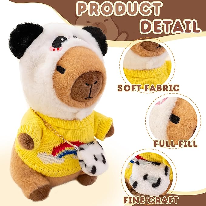 Capybara Plush with 10 Pcs Clothes & Accessories,Christmas Stuffed Animals, 10.2 in Cute Capybara Plush Toys,Birthday Gifts&Dress Up Cute Plushies for Boys/Girls (Summer-A)