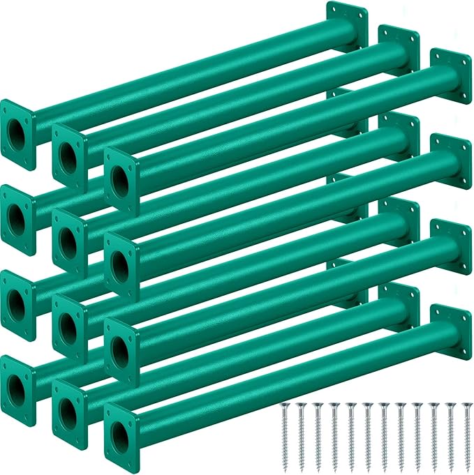 Dunzy 12 Pack Monkey Bars Swing Set Accessories Rods Playset Ladder Rungs Hardware Kit Steel Monkey Bar with Screws for Backyard Playground Equipment Mounting Plates(15-1/8 Inch,Green)