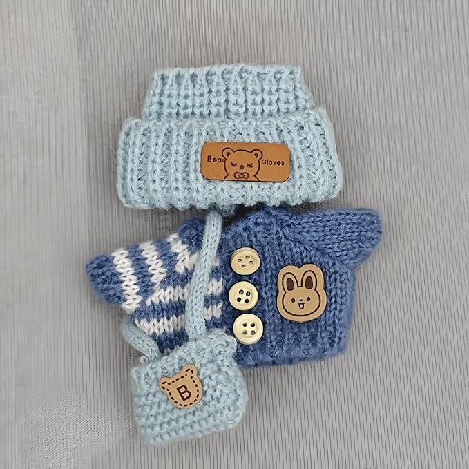 17cm Doll Clothes Set (Doll Not Included) -3-Piece-Handmade -Hat Clothes Backpackcrochet Outfit, Chicstylish Adorable Dolls Clothes Accessories [Blue]