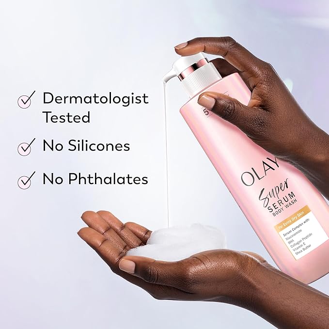Olay Super Serum Body Wash for Extra Dry Skin, 24hr Long Lasting Hydration, 5+ Ingredient Complex for Bright Even Firm Luminous Skin, 20 fl oz