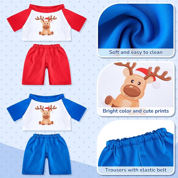 Civaner 2 Pack Blue and Pink Bear Clothes Outfit, Fit Most 12-16 Inch Bears Stuffed Animal Pajamas Plushie Clothes for Stuffed Animals, Pre-Kindergarten Toys(Deer Style)