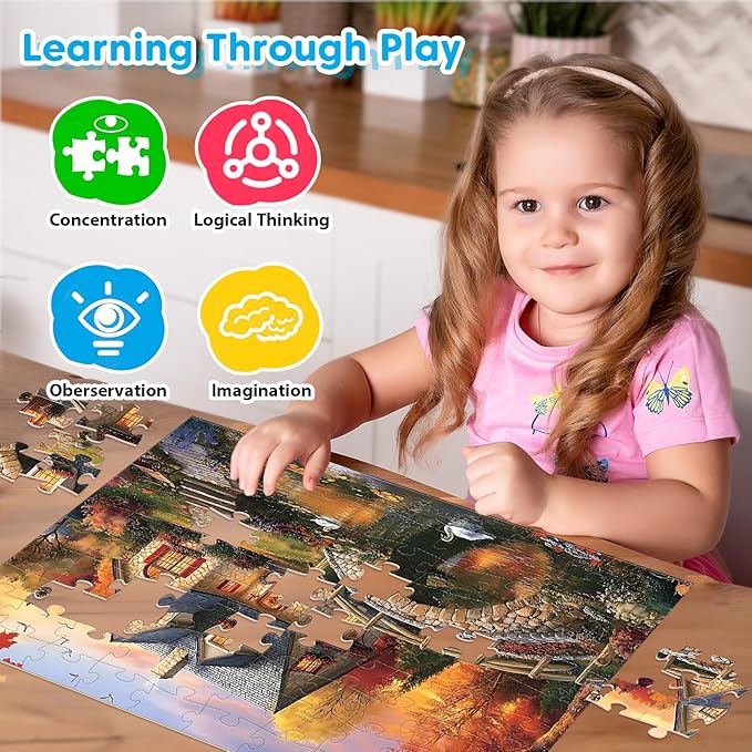 4-Pack 100 Piece Puzzles for Seniors Country Life Large Piece Puzzles for Seniors Puzzle Dementia Alzheimer's Products Activities for Elderly Adults Kids Puzzle for Kids Ages 6-8 8-10