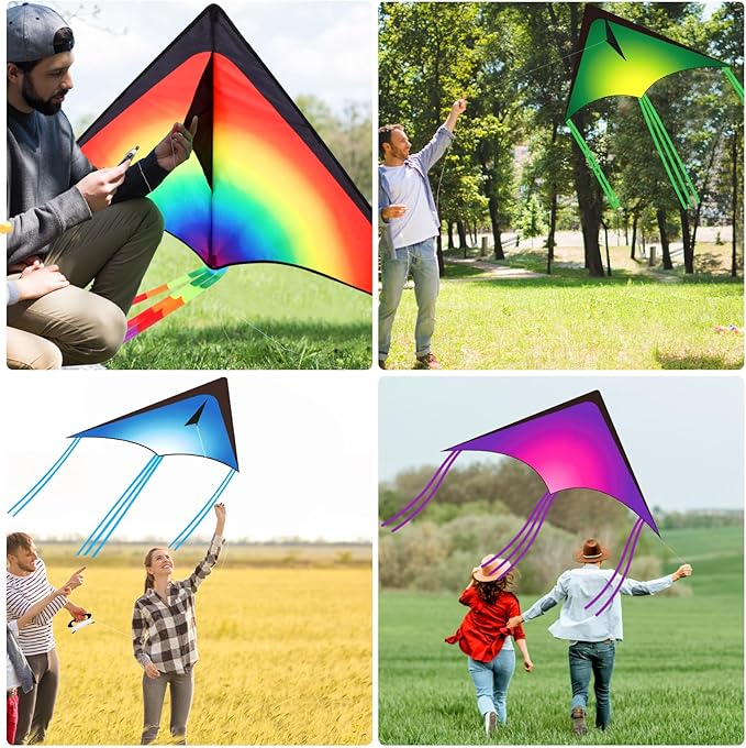 Halloscume Large Delta Kites for Adults Easy to Fly 57.1 Inch with 328.1 ft String Rainbow Beach Delta Kites for Beginner Outdoor Supplies(Novel)
