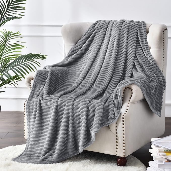 BEDELITE 3D Ribbed Jacquard Grey Full Size Blankes for Bed, 84x90 Inch | Soft Warm Decorative Fluffy Blanket, Cozy Fuzzy Lightweight Plush Fleece Throw Blankets for Bed, Room Decor, Gift for Women