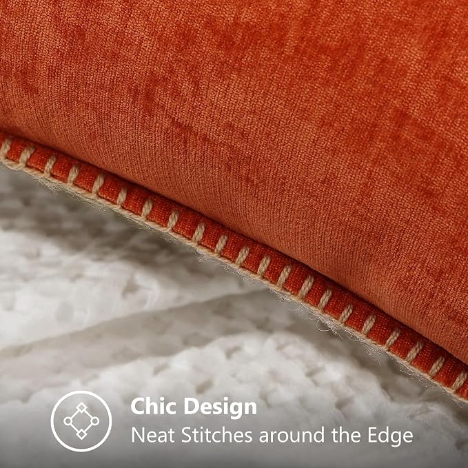 decorUhome Soft Chenille Throw Pillow Covers 22x22 Set of 2 Rust | Fall Textured Decorative Throw Pillow Cases Stitched Edge Modern Farmhouse Luxury Boho Velvet for Couch Sofa Bed Home Decor
