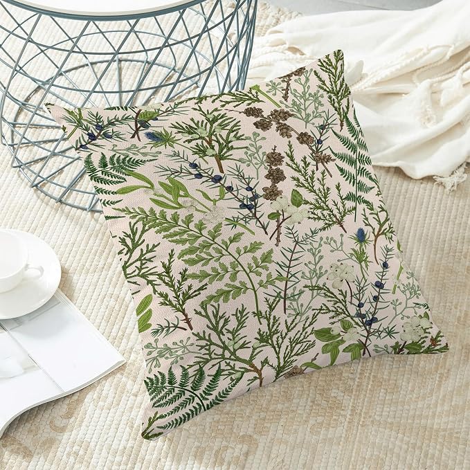 AEIOAE Spring Pillow Covers 24x24 Inch Set of 2,Vintage Sage Green Wild Flower Plant Throw Pillows Case,Seasonal Floral Outdoor Decorative Linen Farmhouse Decor Cushion Covers for Sofa Bed Couch