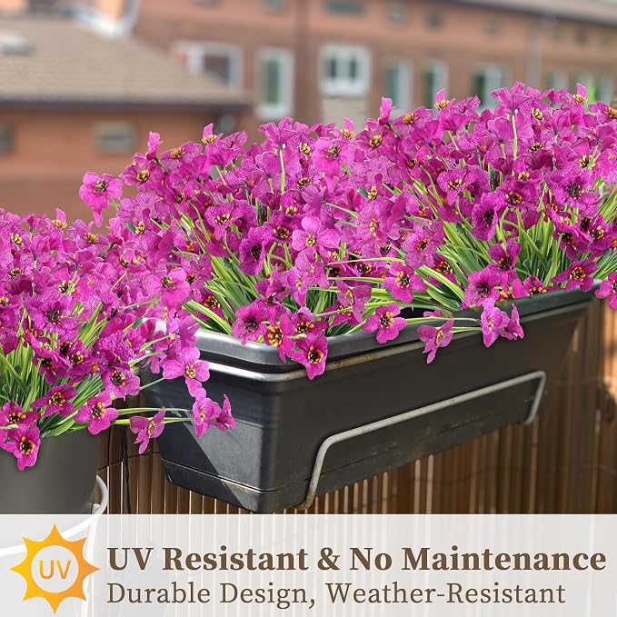 ColoPlay 24Bundles Light Purple Artificial Flowers for Outdoors Fake Flower | Fake Plants Outdoors Artificial Flowers, Faux Flowers for Indoor Outside Garden Porch Window Box Home Wedding Farmhouse