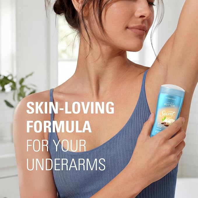Secret Fresh Antiperspirant Deodorant for Women, 72hr Breathable Sweat & Odor Protection, Instant Freshness & Gentle, PH Balancing Minerals, Invisible Solid, Cocoa Butter Scent, 2.6 oz