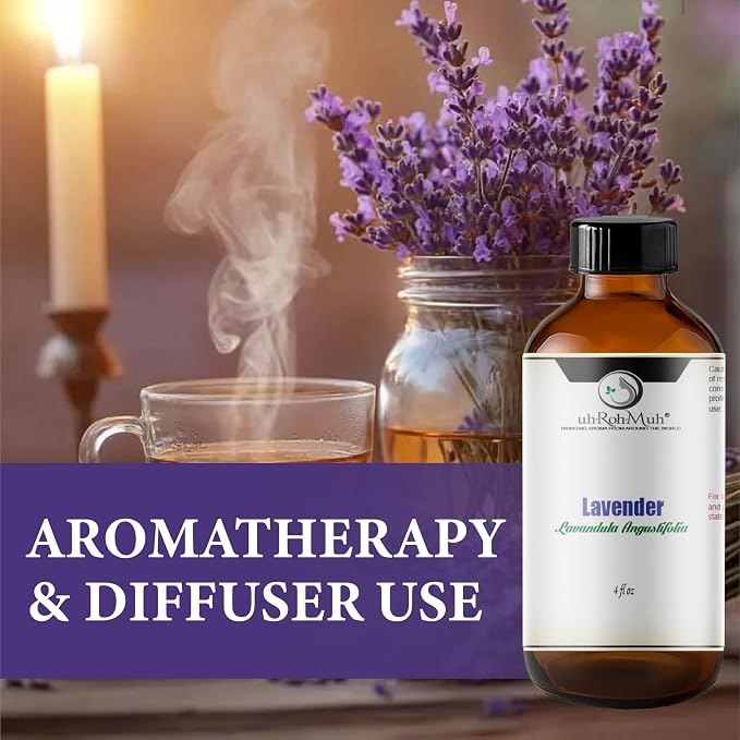 Organic Lavender Essential Oil - Steam Distilled Lavandula Angustifolia, Flower Oil, Premium Floral Aroma Middle Note Oil for Aromatherapy, Skincare, Haircare and DIY Cosmetic Formulations - 4 Fl oz