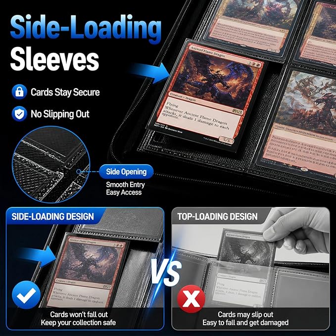 Premium 9-Pocket Trading Card Binder, Holds 540 Cards, Side-Loading Sleeves, Zipper Card Album with Embossed Dragon Cover for Sports Cards, Game Cards & Business Cards