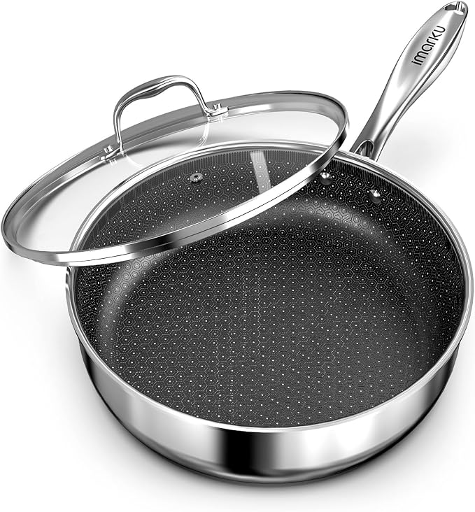 imarku 8-Inch Non Stick Frying Pan with Lid, 2-Quart Skillet for Omelette | Stainless Steel Saute Pan with Ceramic Coating, Oven & Dishwasher Safe, Induction Compatible Cookware, PFOA Free