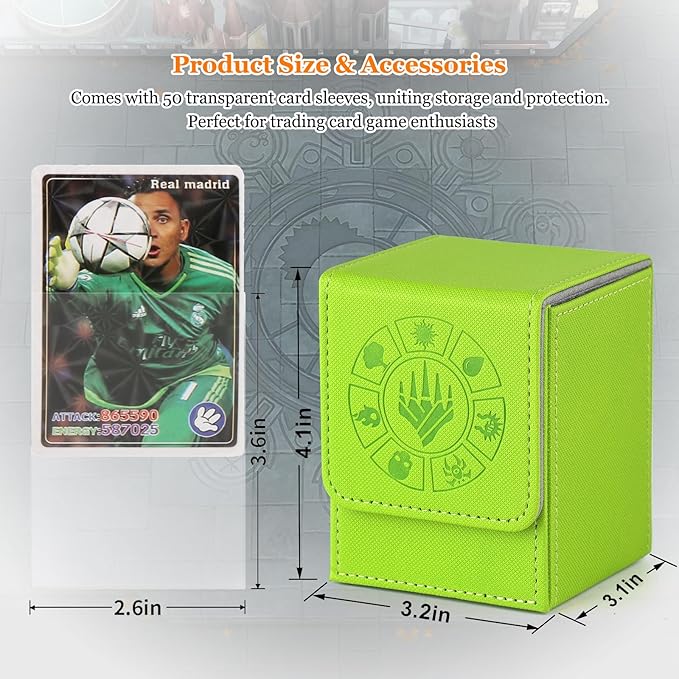 Arkeiliy Card Deck Box, 110+ Storage MTG Deck Box with 50 Pcs Card Sleeve, Collectible Trading Card Cases for Magic Commander and More (Grass)
