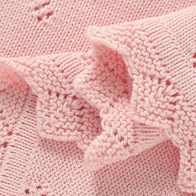 mimixiong Cotton Baby Blanket Knitted Crochet Receiving Crib Nursery Swaddling Blankets for Newborn Baby Boy Girl Pastel Pink 30x40 Inch (Pack of 1)…