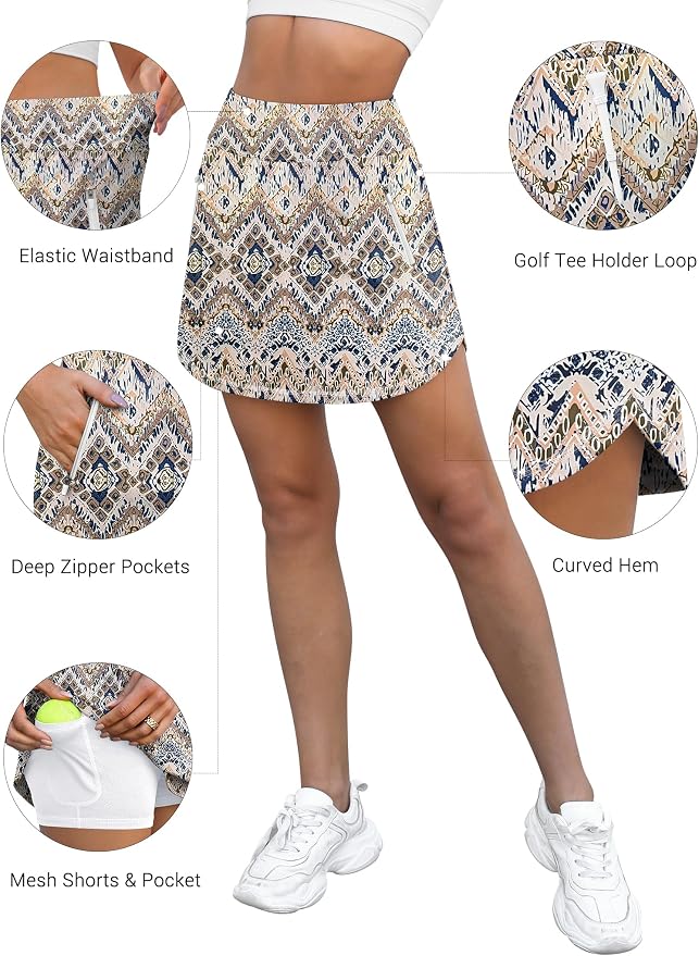 LouKeith Golf Skirts for Women Tennis Skirt with Zipper Pockets High Waisted Running Casual Athletic Skorts Built-in Shorts